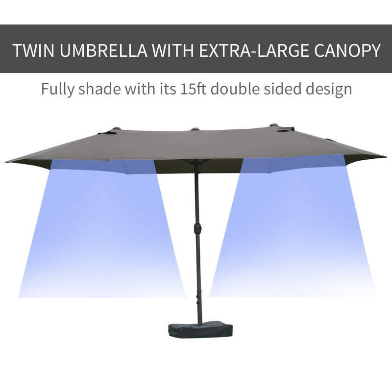 15' Outdoor Double Sided Market Patio Umbrella  Steel Rectangular - Wine Red