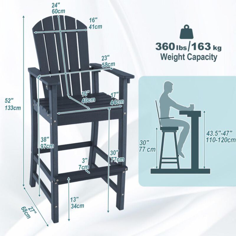 Hivvago 30 Inches Counter Height Outdoor HDPE Bar Stool with Armrests and Footrest