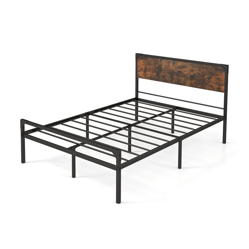 Platform Full/Queen Bed with Rustic Headboard and Footboard-Queen Size