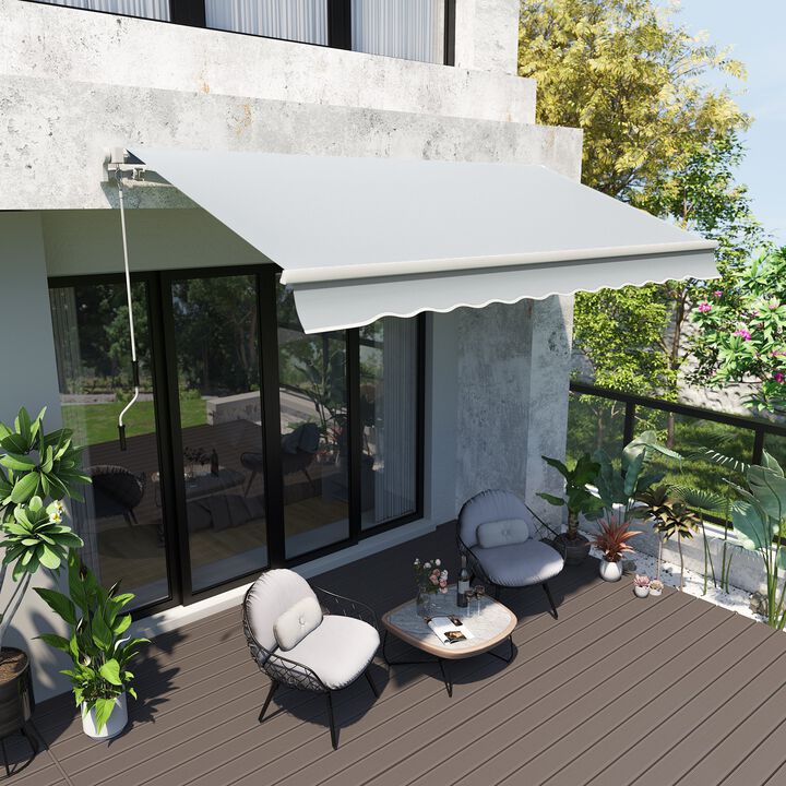 Light Gray Patio Cover: 12'x8' Manual Retractable UV-Resistant Awning
