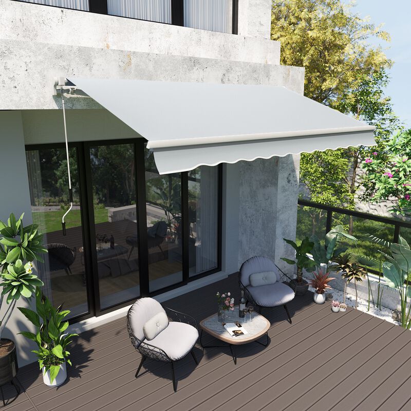 Light Gray Patio Cover: 12'x8' Manual Retractable UV-Resistant Awning
