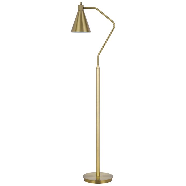 Sty 63 Inch Task Floor Lamp, Swivel Brass Shade Angled Metal Pole - Benzara