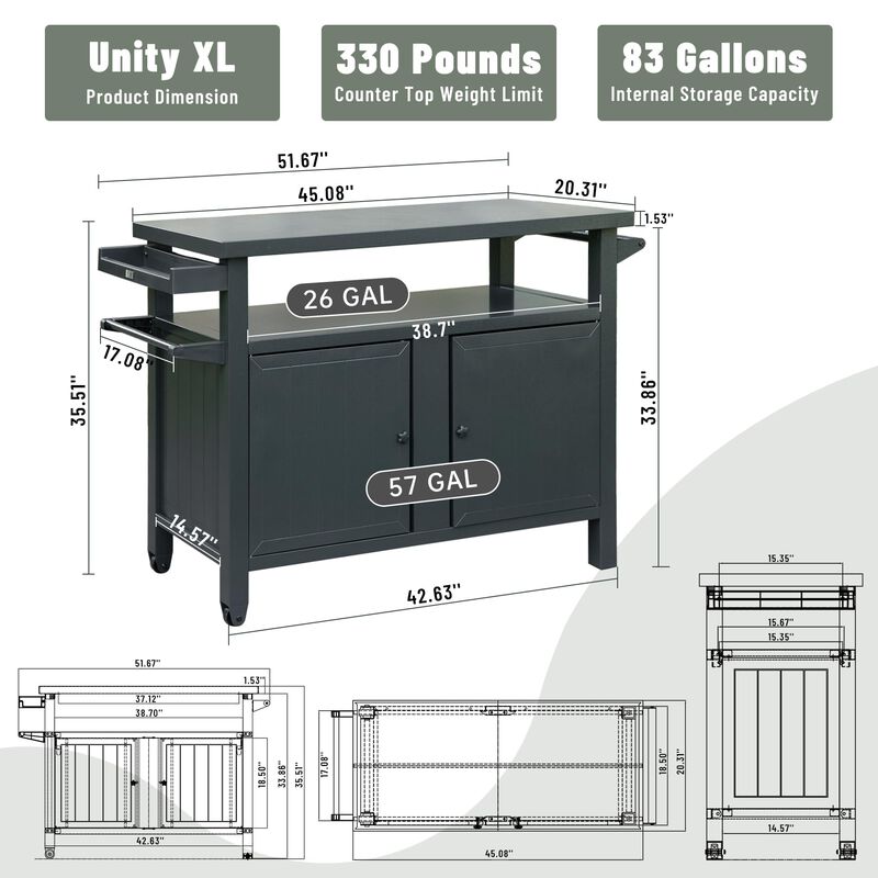 Streamdale Premium Anti-Rust Outdoor Grill Cart with 83 Gallons of Storage