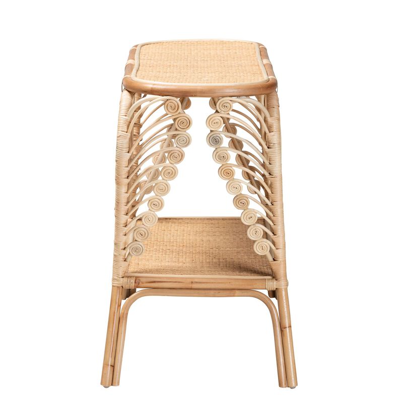 Bali & Pari Bastet Modern Bohemian Natural Brown Rattan 2-Tier Console Table