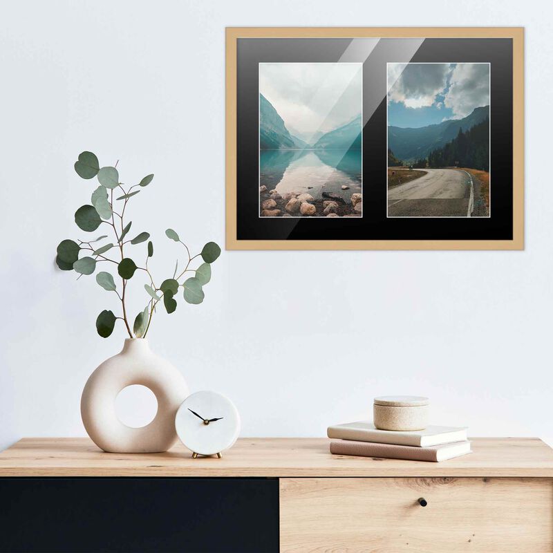 11x14 Wood Collage Frame with Black Mat for 2 5x7 Pictures