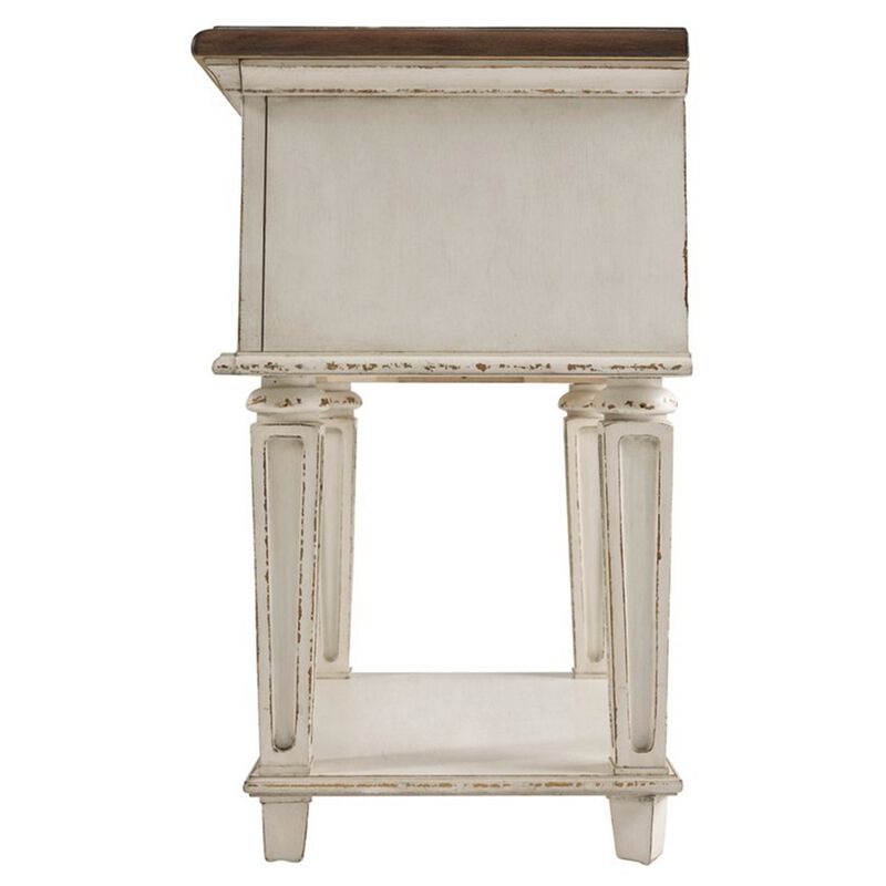 1 Drawer Wooden Frame Nightstand with Tapered Legs, Brown and Antique White-Benzara