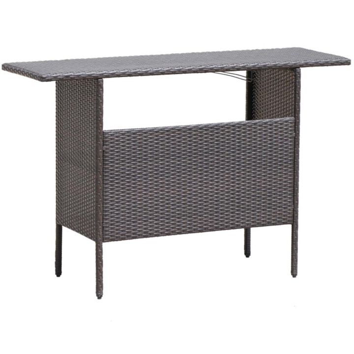 Hivvago Outdoor Wicker Bar Table with 2 Metal Mesh Shelves