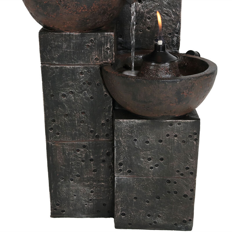 Sunnydaze 3-Tier Polyresin Burning Bowls Fire and Water Fountain - 34 in