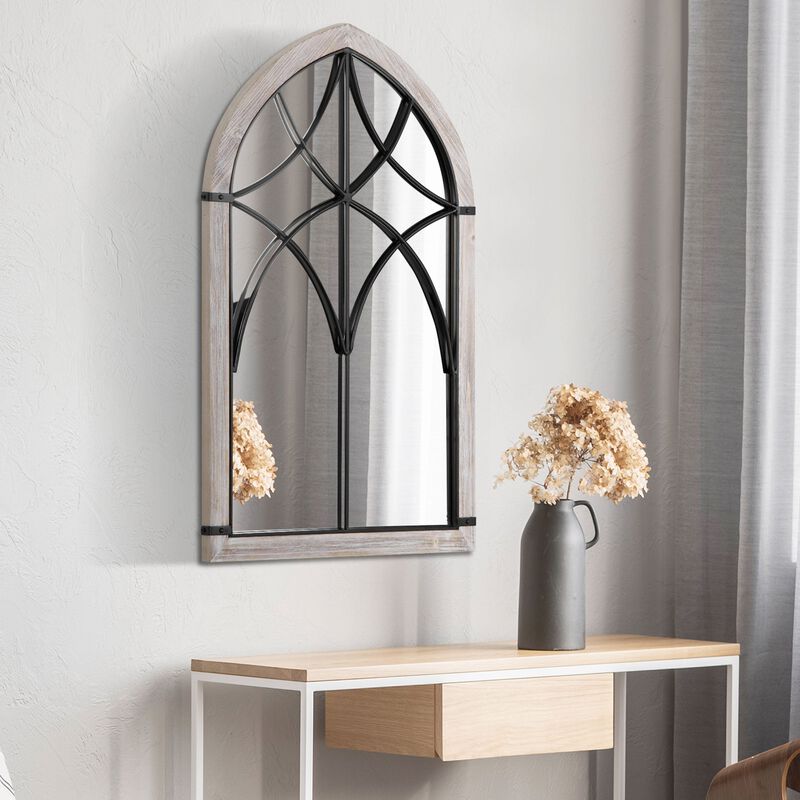 Rustic Wall Accent: Farmhouse Arch Window Mirror 36.5x23.5 Inch