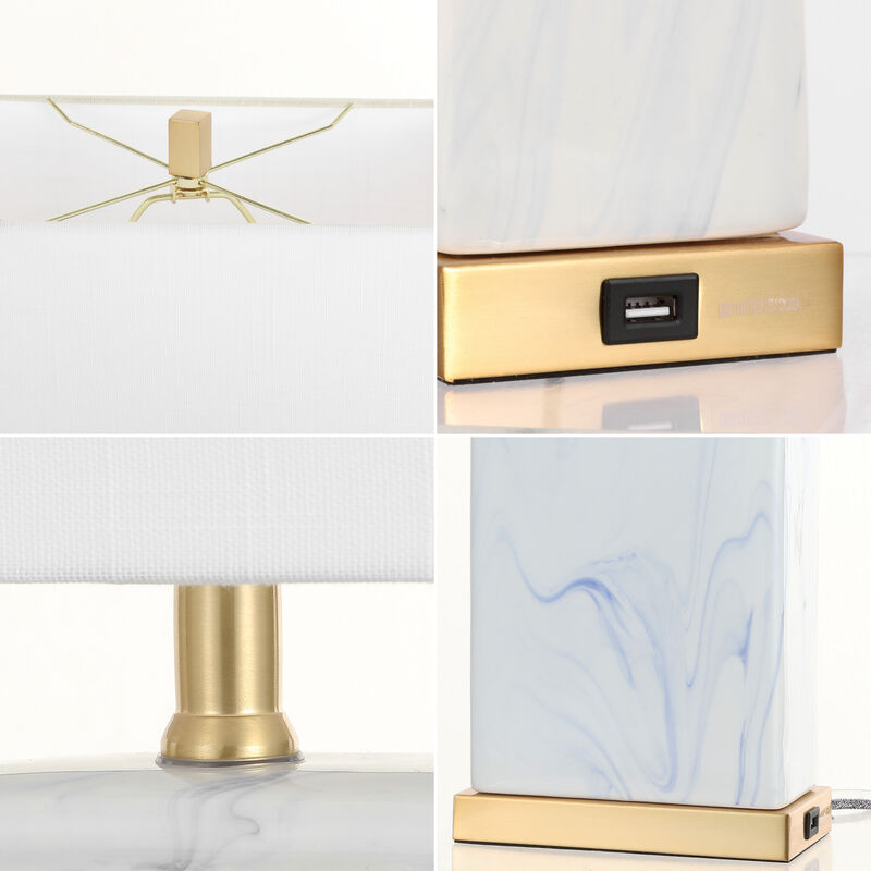 Chloe Modern Coastal Iron/Marbled Ceramic LED Table Lamp with USB Charging Port