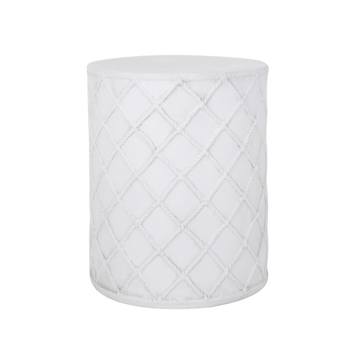 Outdoor End Table, Round 15 Inch Top, Antique White Faux Concrete - Benzara