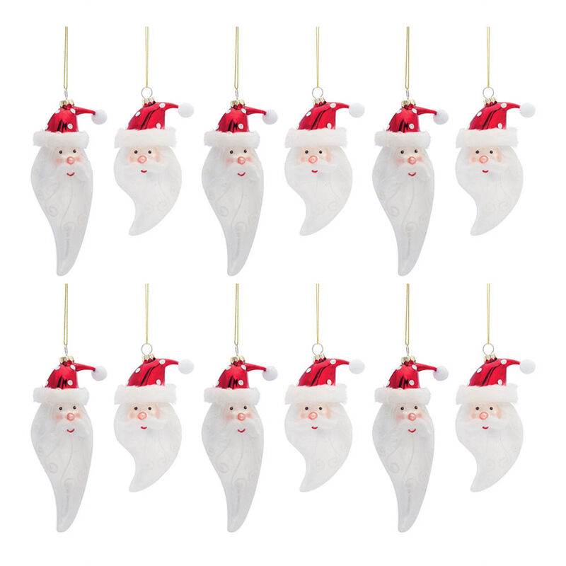 Santa Head Ornament (Set of 6) 6.25"H, 7"H Glass