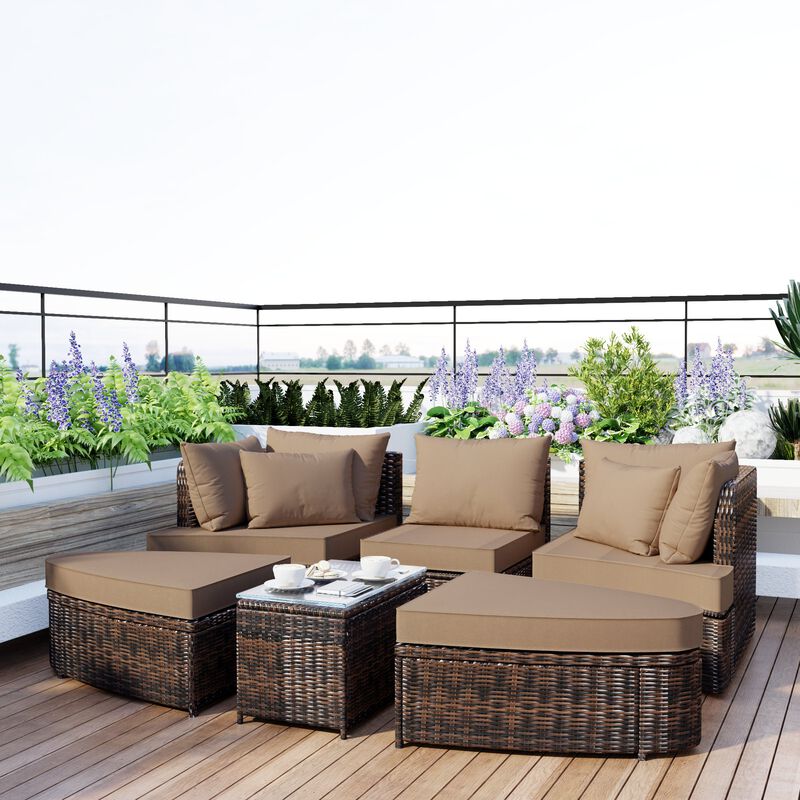 Merax Patio Outdoor Conversation Sofa Table Seating Set