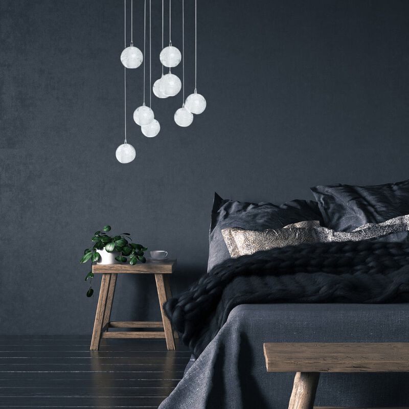 Spheres Chandelier Chrome Metal and Crystal 9 LED Lights