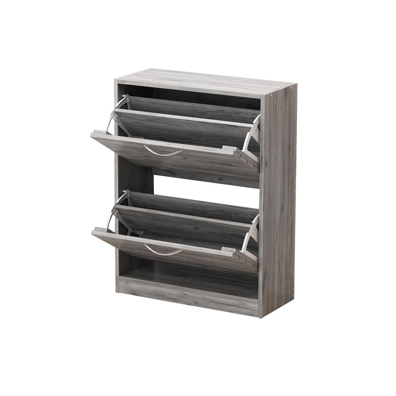 22.4 in. W x 29.5 in. H Gray Wood Louver Door Shoe Storage Cabinet with 2-Drawers for Entryway Hallway