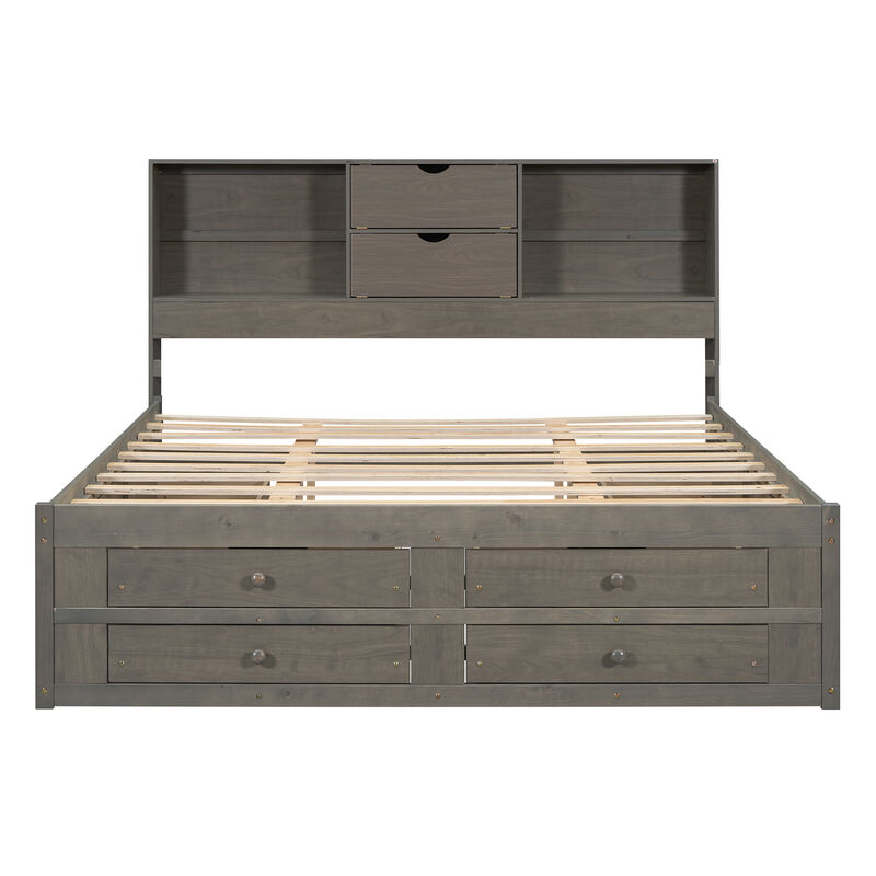 Merax Platform Bed with Storage Headboard and 8 Drawers