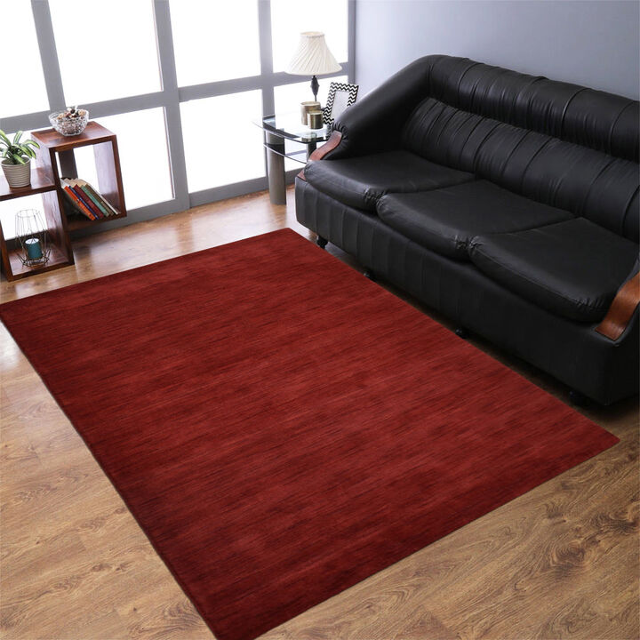 RUGSOTIC CARPETS HAND KNOTTED LOOM WOOL ECO-FRIENDLY AREA RUGS  - 8'x10', Rectangle, Dark Red Color, Solid Plain Design, High Pile Handmade Anti Skid Area Rugs for Living Room, Bed Room (L00999)