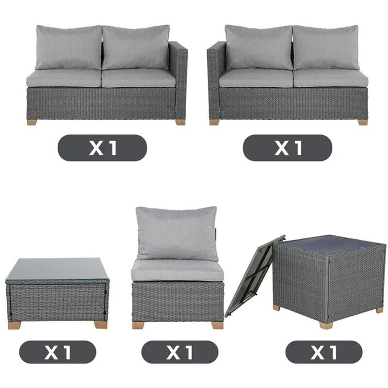 MONDAWE 5 Pieces Outdoor Conversation Sets with Cushions Modern Furniture Wicker Modular Sofa Sets