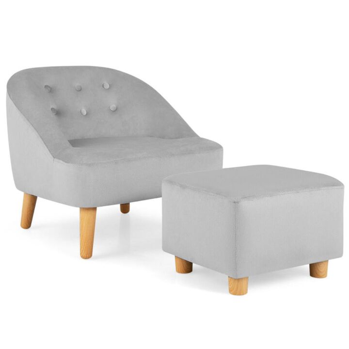 Hivvago Soft Velvet Upholstered Kids Sofa Chair with Ottoman