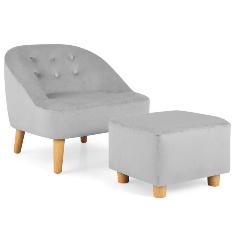 Hivvago Soft Velvet Upholstered Kids Sofa Chair with Ottoman