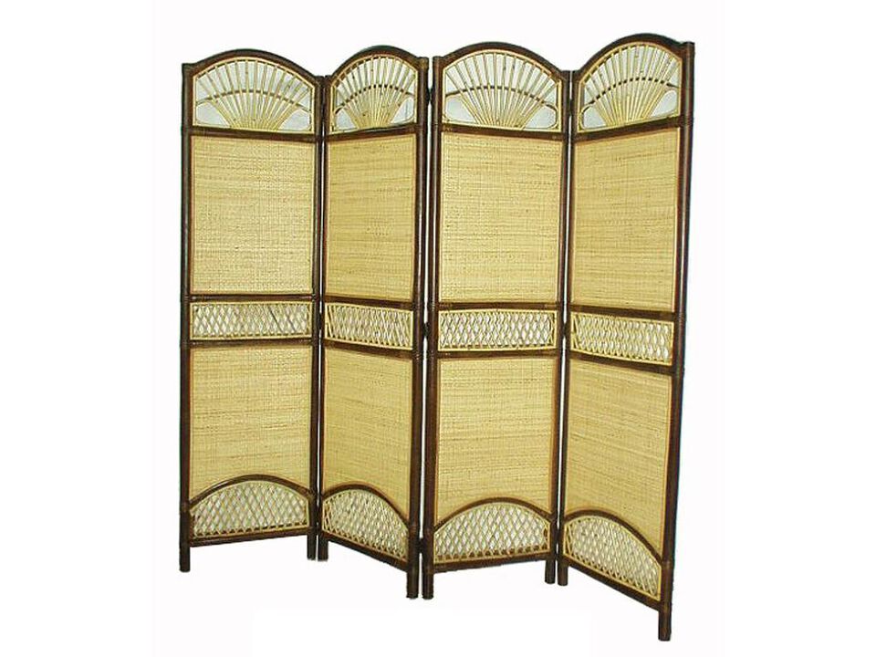 Rattan   Tropical             4 Panel Screen Divider