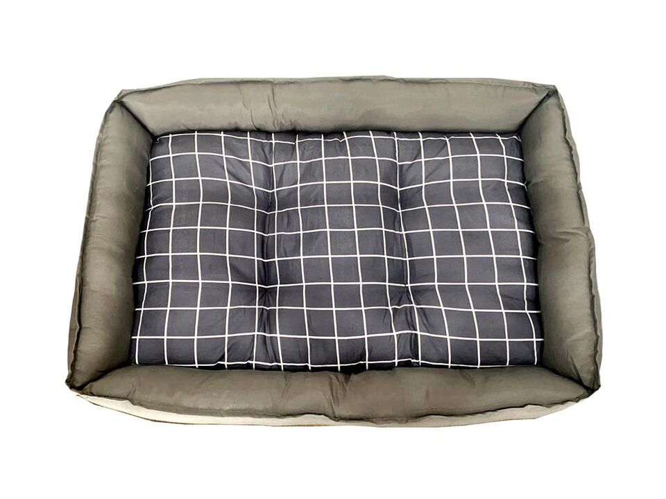 Grey Checker Dog Bed L
