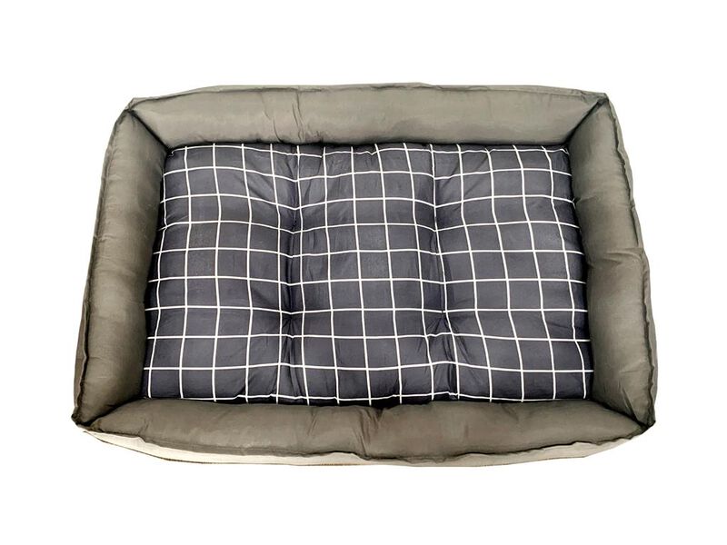 Grey Checker Dog Bed L