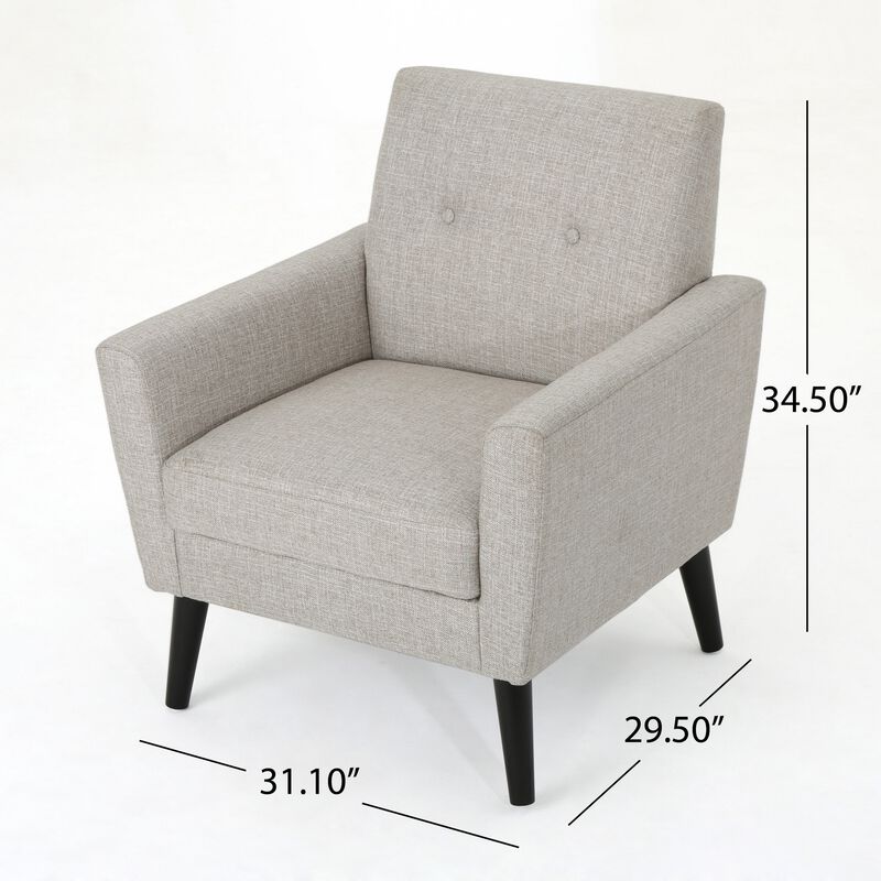 Accent Club Chair, Nailhead Trim Scrolled Arms, Birch Wood and Beige Fabric