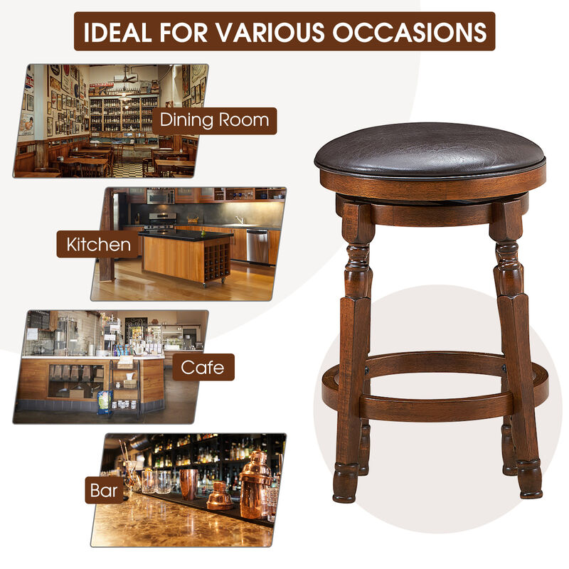 Set of 2 Swivel Leather Padded Dining Bar Stools