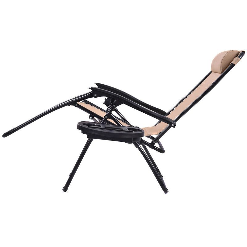 Hivvago Set of 2 Beige Folding Outdoor Zero Gravity Lounge Chair Recliner