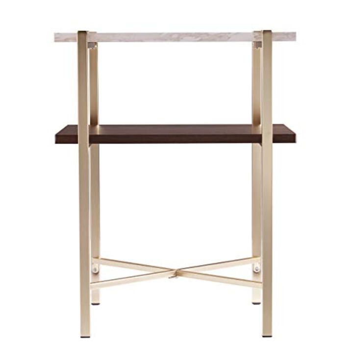 SEI Furniture Ardmillan Two-Tier Faux Marble Top Square End Table, Brass, Dark Tobacco, White