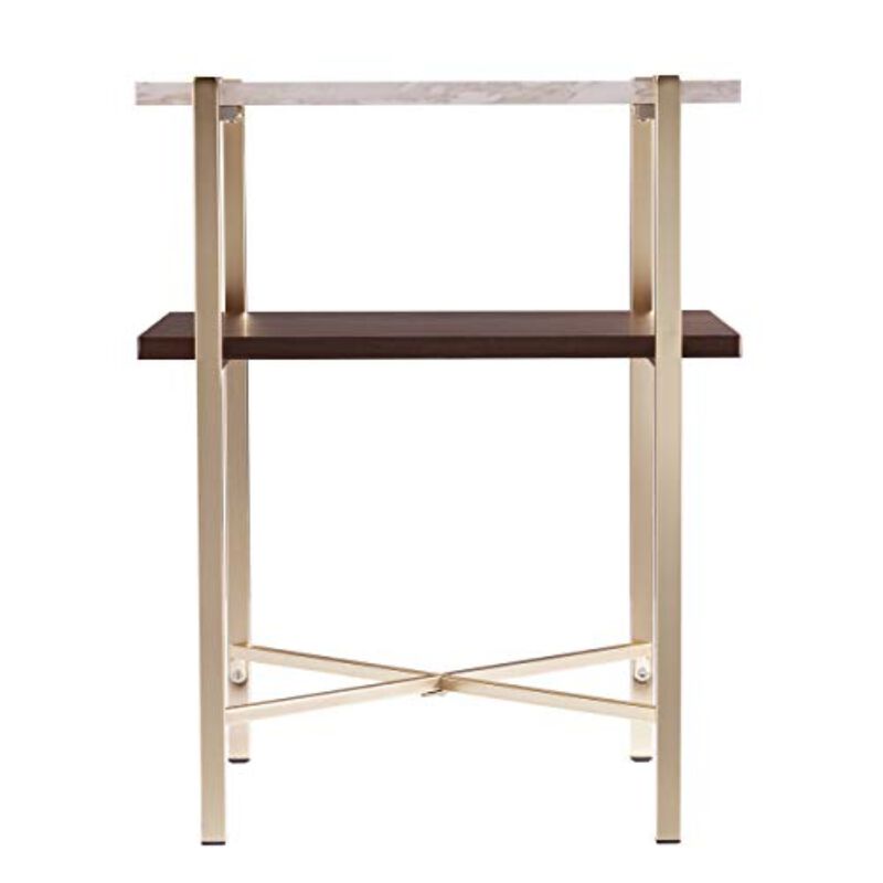 SEI Furniture Ardmillan Two-Tier Faux Marble Top Square End Table, Brass, Dark Tobacco, White