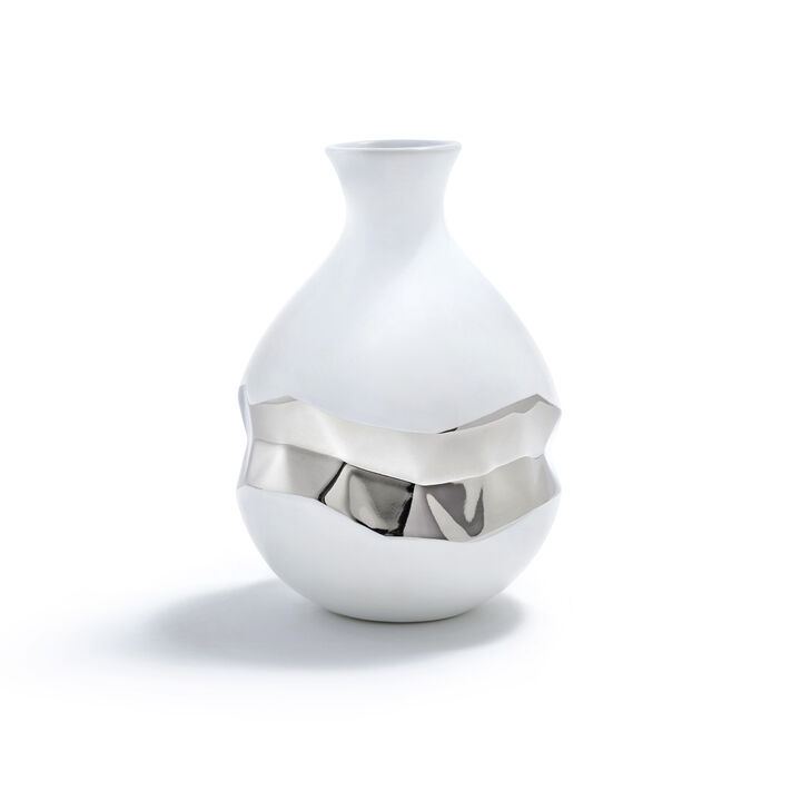 Talianna Oro Bud Vase, White & Silver
