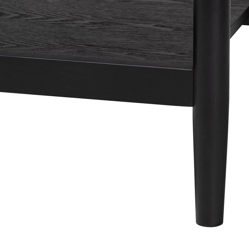 Baxton Studio Shirin Mid Century Beige Fabric and Black Wood 1 Drawer Nightstand