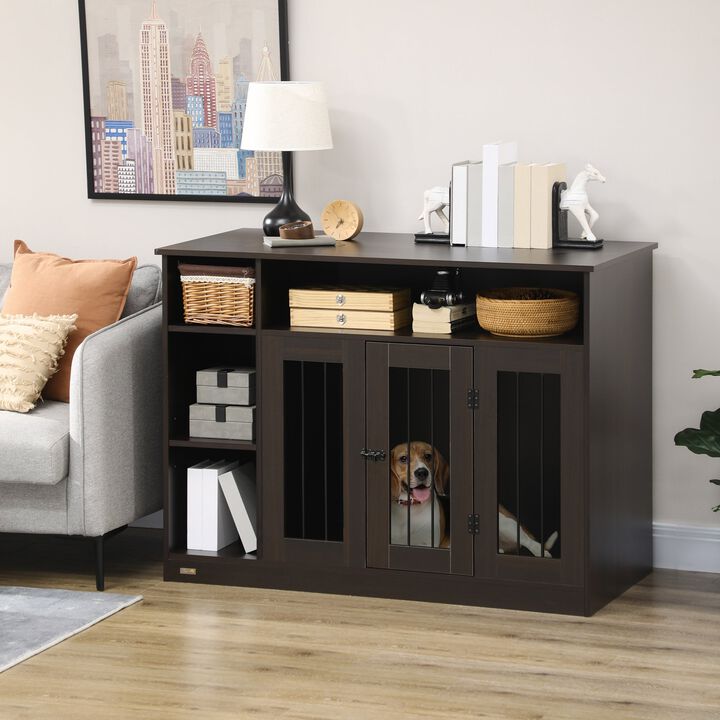 Brown Pet Enclosure: Luxury Dog Crate with Storage & Lockable Door