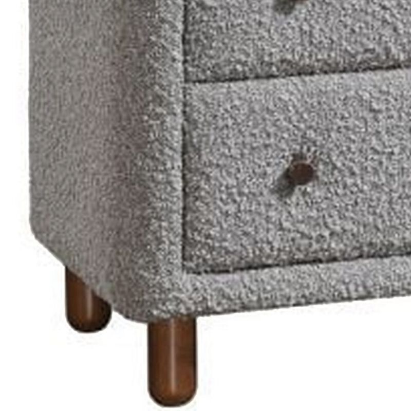 Lyno 38 Inch Tall Dresser Chest, 4 Drawers, Gray Boucle Upholstery, Brown - Benzara