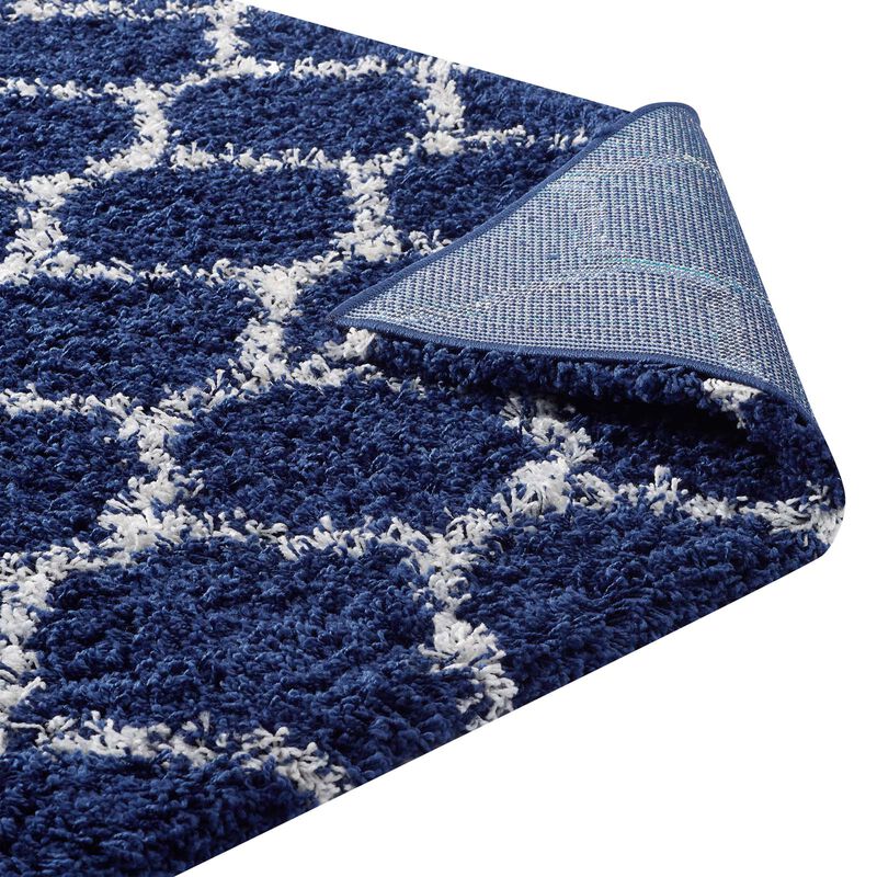 Solvea Moroccan Trellis 5x8 Shag Area Rug - Navy and Ivory