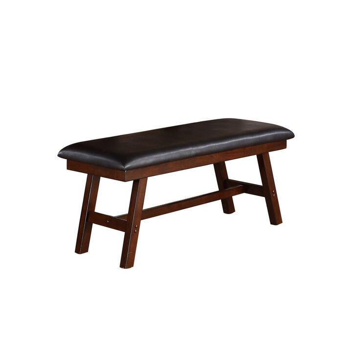 Black Faux Leather Dining Bench, Dark Walnut
