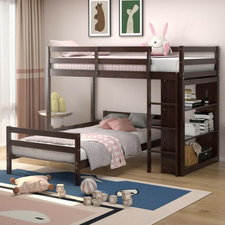 Hivvago Twin Over Twin Loft Bunk Bed with 3-Tier Bookcase