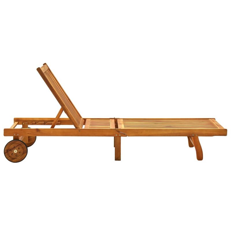 Kaye Outdoor Sun Lounger, 79 Inch Brown Acacia Wood, Cream Polyester - Benzara
