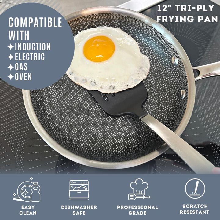 Tri-ply Stainless Steel Diamond Nonstick 3 Piece Frying Pan Set