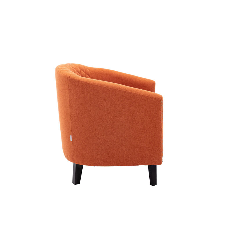 Accent Barrel Chair Living Room Chair With Nailheads And Solid Wood Legs Light Coffee
