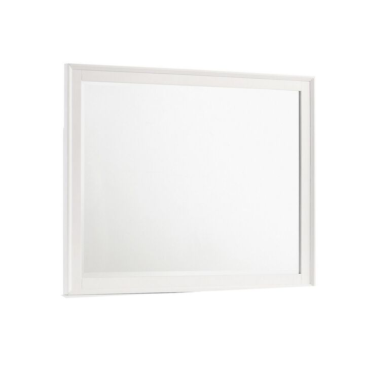 Zavi 32 x 40 Dresser Mirror, Rectangular Shape, Tempered Glass, White - Benzara