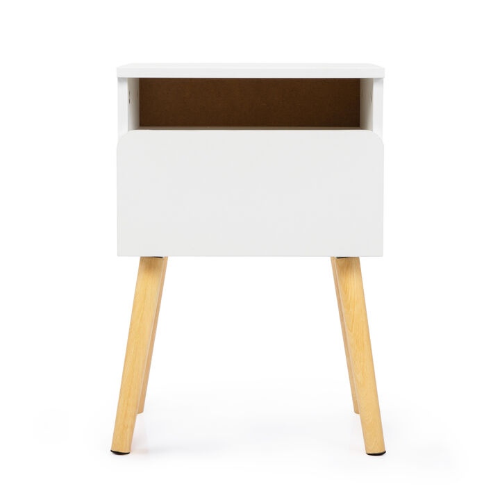 Streamdale Modern White Bedside Table with Drawers and Shelves