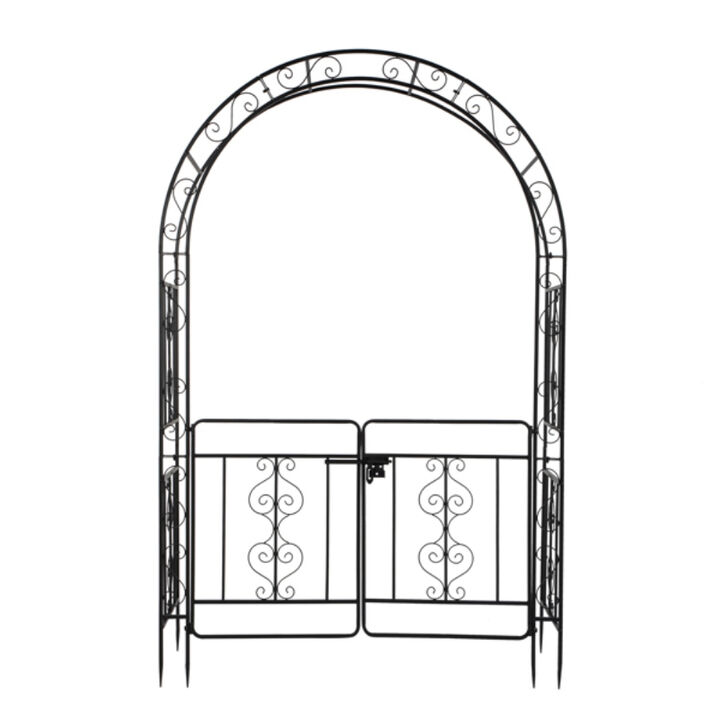 Iron Arch with Arc Roof, Double Layer with Door, Wrought Iron Arch for Courtyard or Garden
