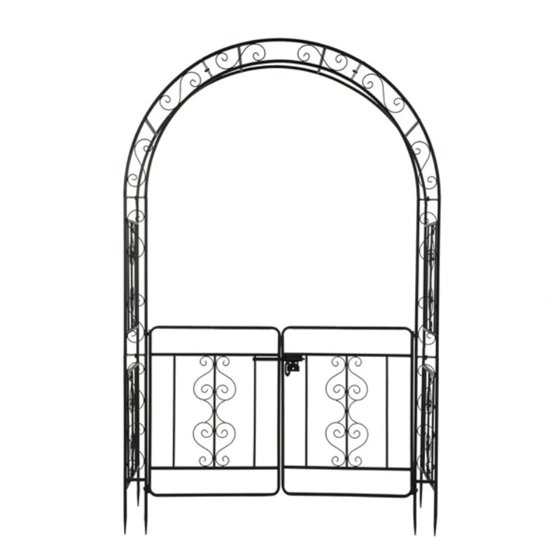 Iron Arch with Arc Roof, Double Layer with Door, Wrought Iron Arch for Courtyard or Garden