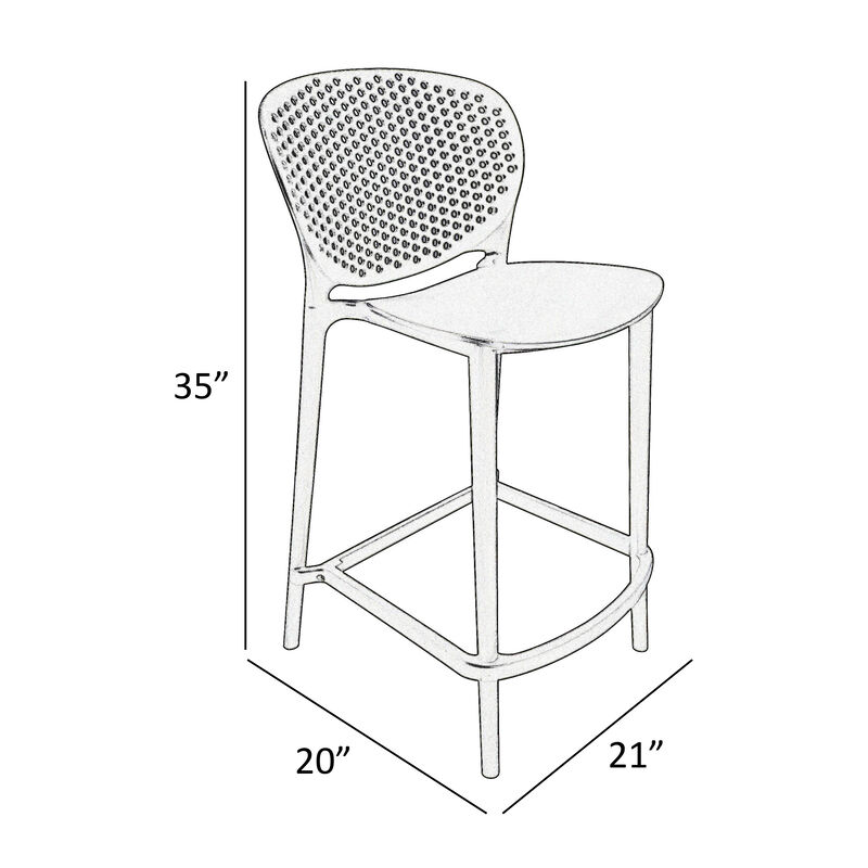 Celin 26 Inch Counter Stool Chair, Set of 4, Stackable, Mesh Back, Gray - Benzara