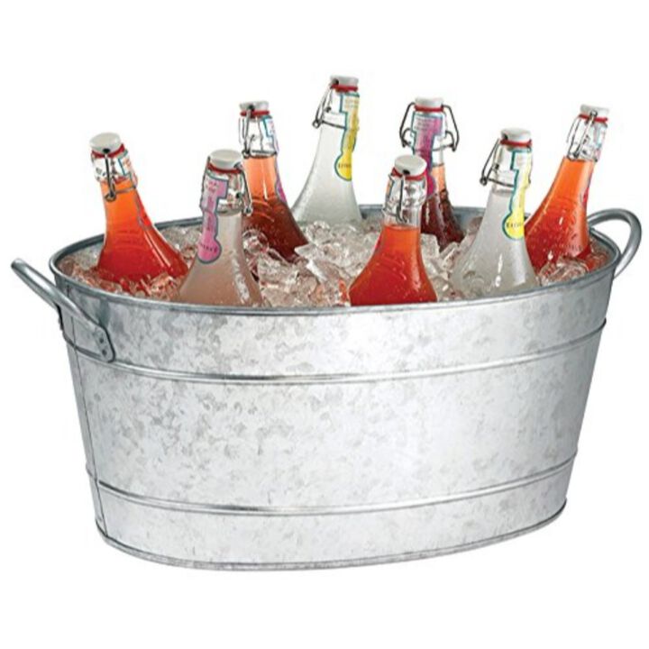 Spacious Galvanized Beverage Tub With Handles, Gray-Benzara