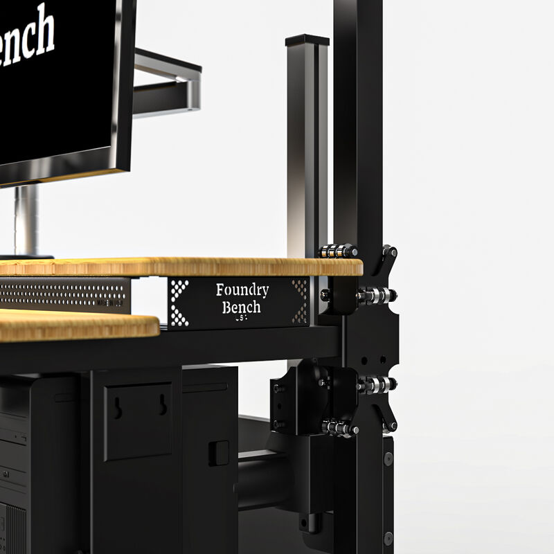 VersaDesk® Foundry Bench® 80"W Electric Height Adjustable Corner Standing Desk Workstation, Black/Bamboo