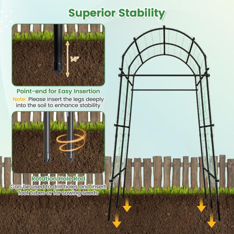 Hivvago 7.5 Feet Garden Arch Trellis with PE Coated Metal Structure